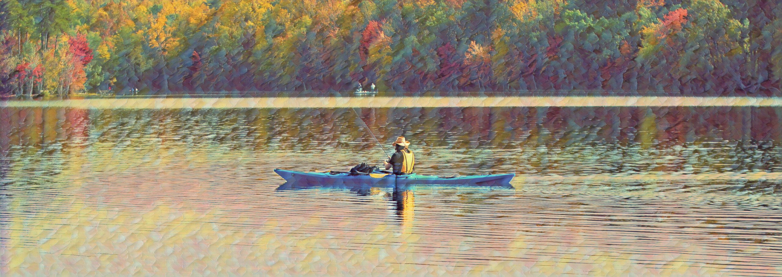 Man Kayaking Burke Lake in Virginia