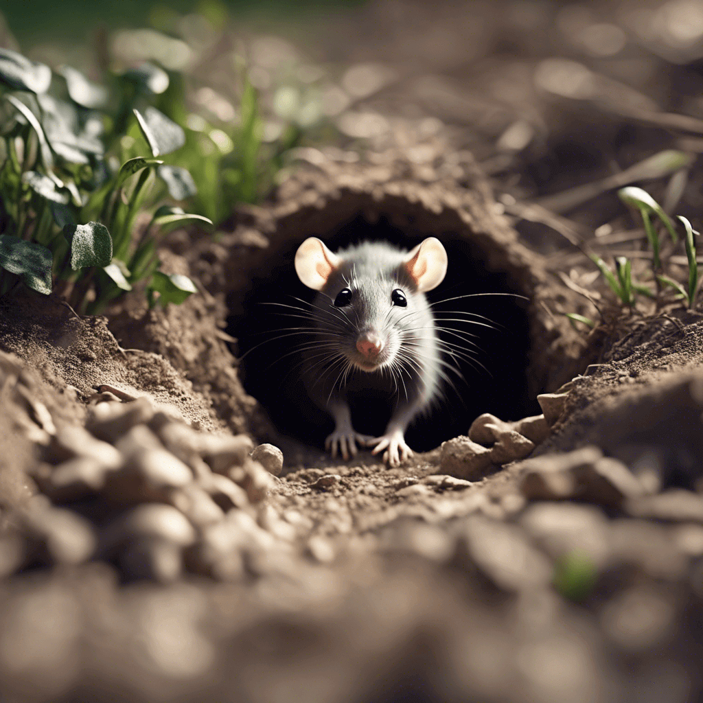 Rat burrow with a rat coming out