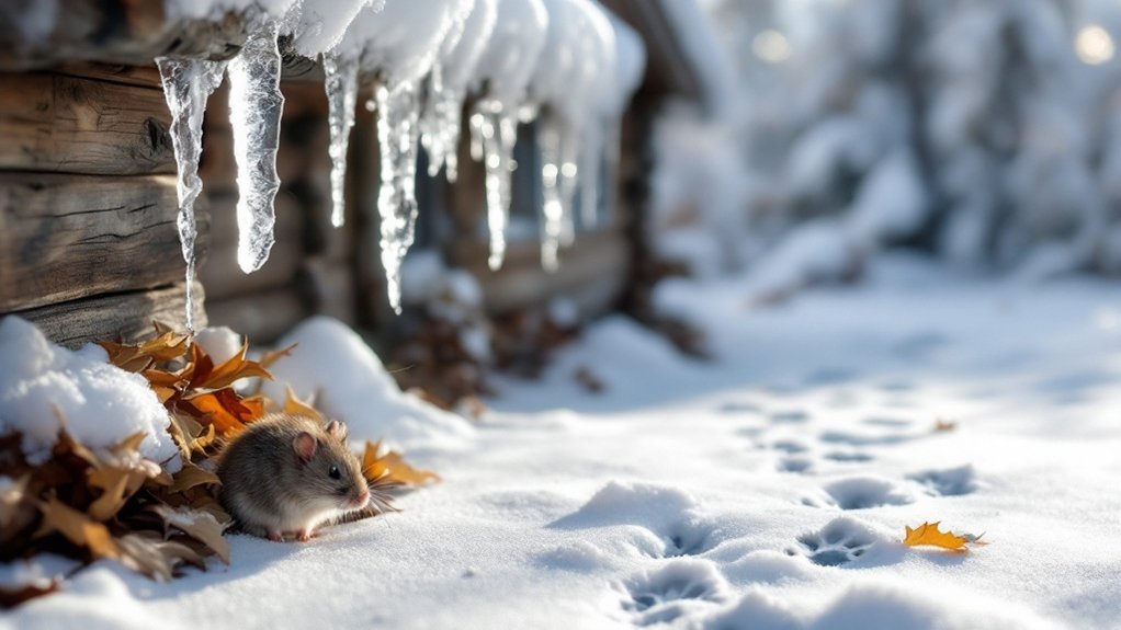 a mouse outside in the snow