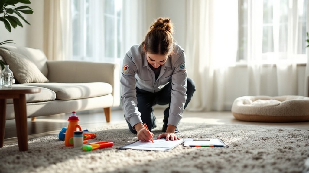 a woman taking notes on the carpet