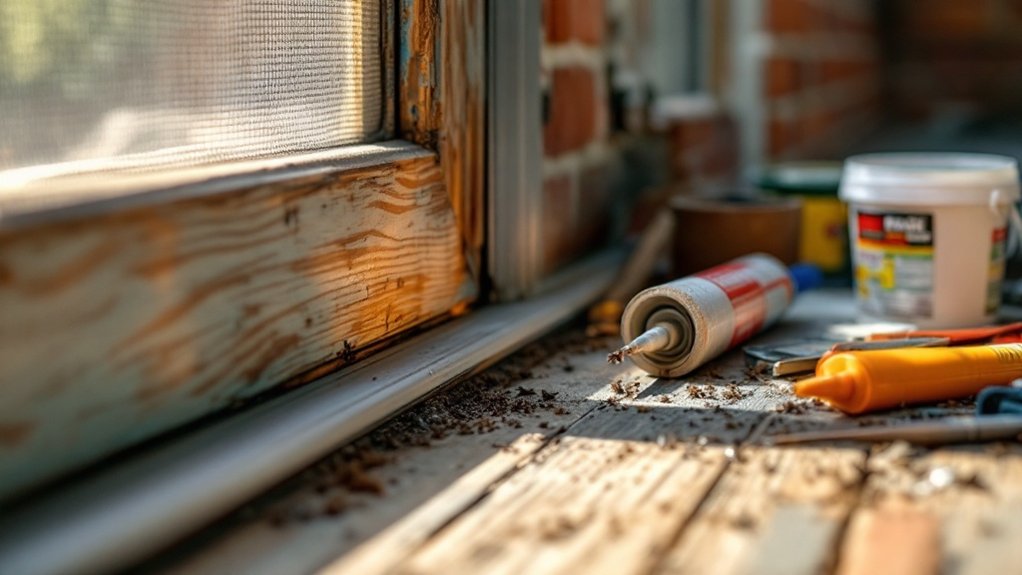 Sealing gaps and entryways with caulk will help with preventative pest control. An image of caulk near a door.