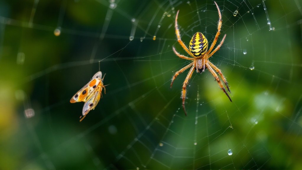 spider on a web with a trapped insect