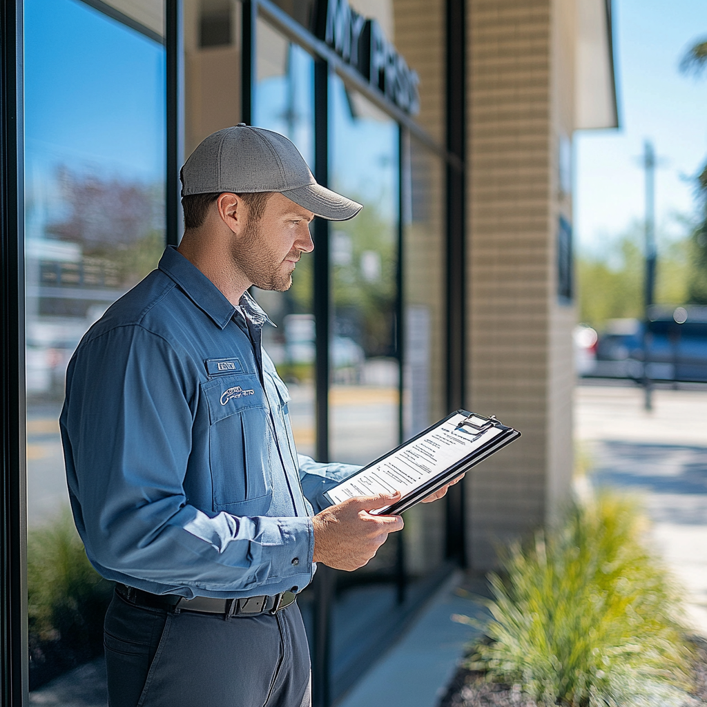 commercial pest management in maryland. pest control near you in Maryland technician inspecting. AI image 