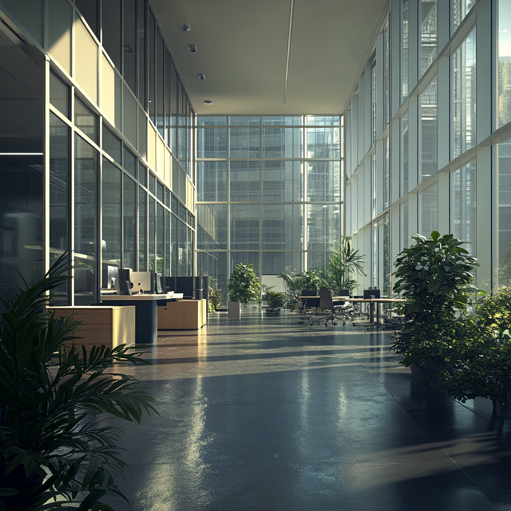 commercial building pest control in Maryland. building lobby. AI image