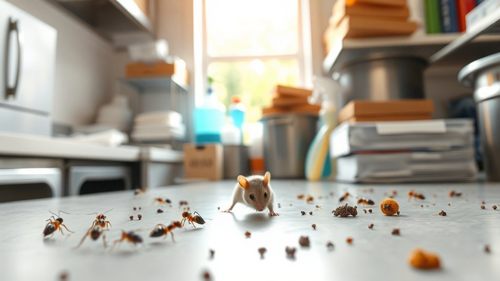 pest control techniques and methods. Mice and bugs on counter in kitchen. AI image