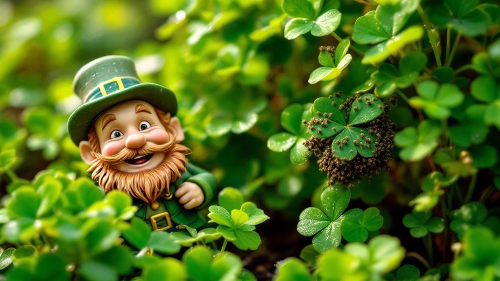 seek pest control expert assistance promptly from a local pest control company like My Pest Pros. AI image of a leprechaun amid four leaf clovers.